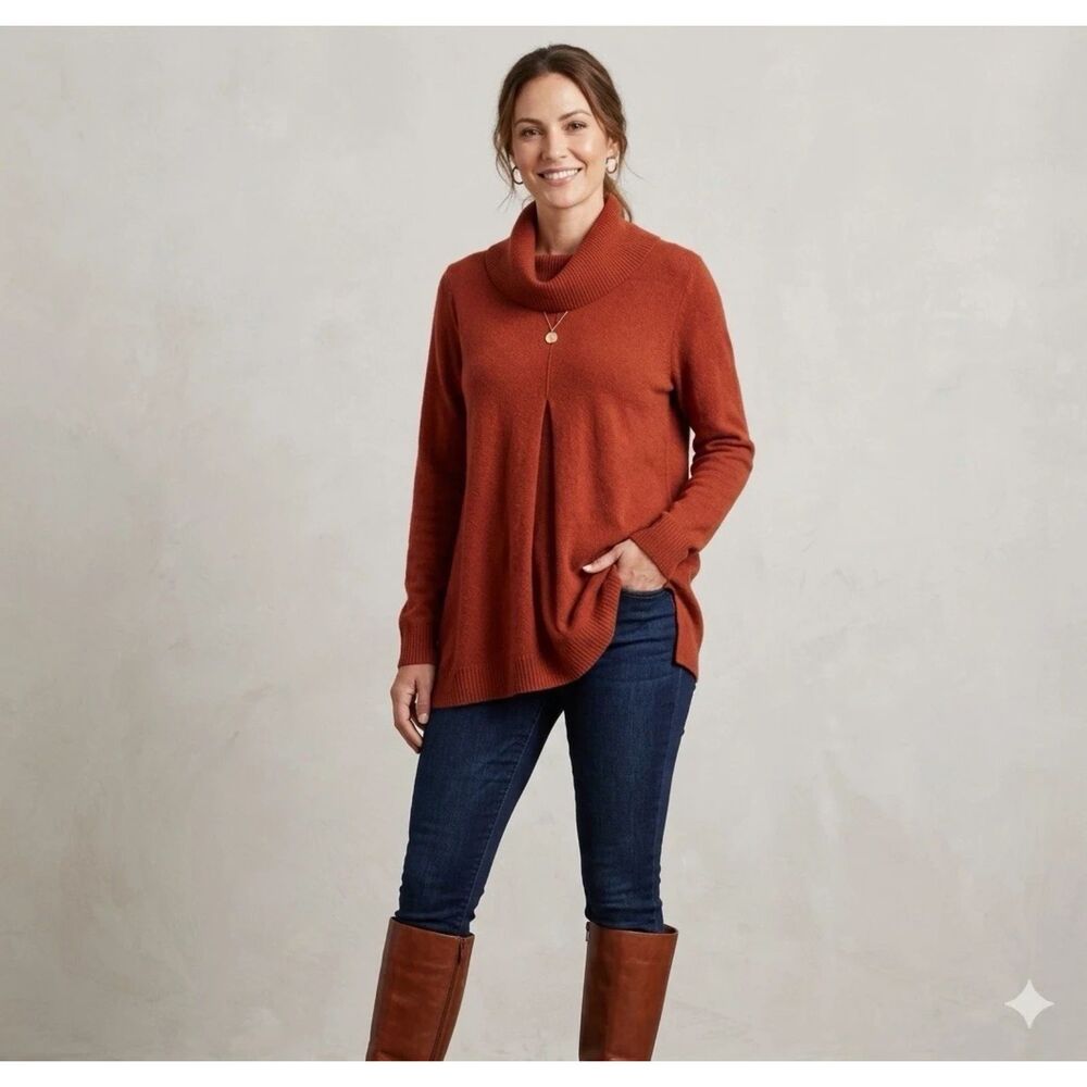 RALSEY Sweater Womens Large Cowl Neck Tunic red cozy soft drapey relaxed boho